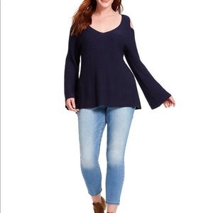 Katherine Barclay Navy Cold Shoulder Sweater